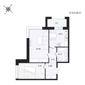 2-к кв. Карелия, Петрозаводск Береговая ул. (53.08 м)