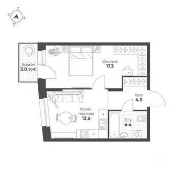 1-к кв. Свердловская область, Екатеринбург Солнечный жилрайон,  (39.7 ...