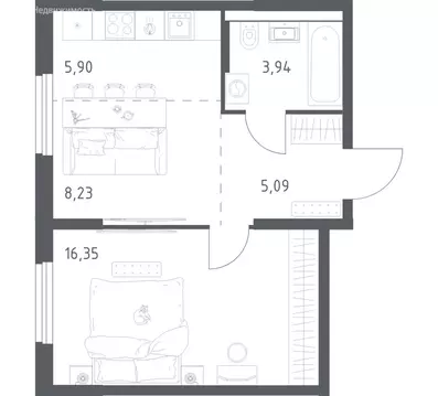 1-комнатная квартира: Уфа, улица Минигали Губайдуллина, 8к9 (39.51 м)