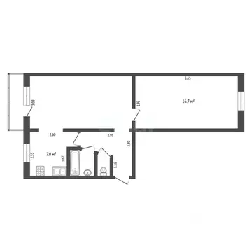 2-к кв. Тюменская область, Тюмень ул. Елизарова, 76 (44.7 м)