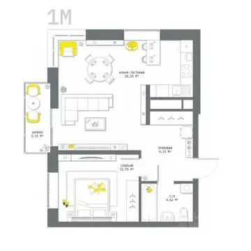1-к кв. Тульская область, Тула Оборонная ул., 104 (58.07 м)