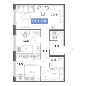 2-к кв. Свердловская область, Екатеринбург ул. Академика Парина, 11с1 ...