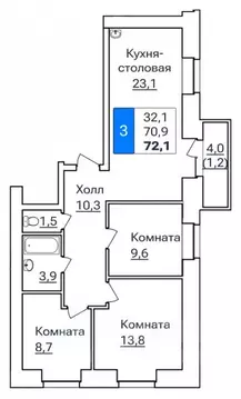 3-к кв. Амурская область, Благовещенск ул. Горького, 205 (72.1 м)