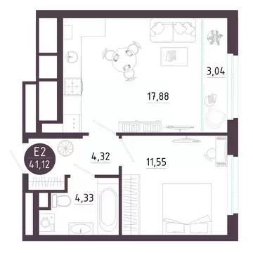 1-к кв. Рязанская область, Рязань Московское ш. (41.12 м)