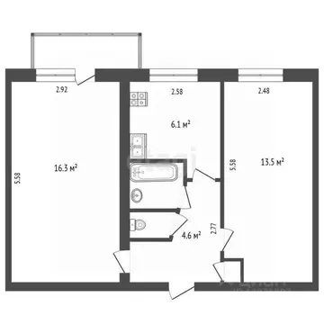 2-к кв. Вологодская область, Вологда Тепличный мкр, 1 (43.8 м)