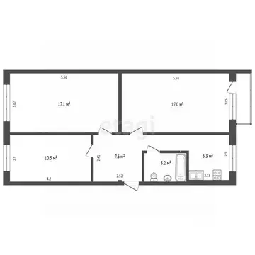 3-к кв. Архангельская область, Архангельск ул. Гайдара, 23 (60.7 м)