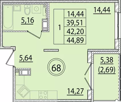 1-к кв. Санкт-Петербург пос. Шушары, ул. Соколиная, 4к1 (39.51 м)
