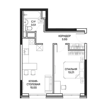 1-комнатная квартира: Москва, улица Корнейчука, 27 (37.9 м)