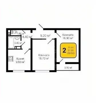 2-к кв. Воронежская область, Воронеж ул. Загоровского, 13к2 (57.3 м)