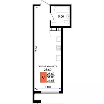 Студия Краснодарский край, Новороссийск 5-я Бригада мкр,  (31.66 м)