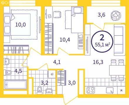 2-комнатная квартира: Екатеринбург, жилой район Уктус, ЖК Астон Сезоны ...