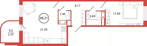 1-к кв. Ленинградская область, Всеволожский район, пос. Бугры аллея ...