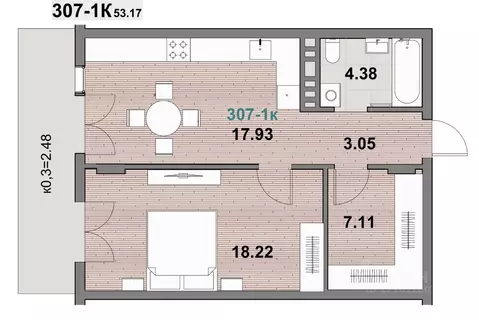 1-к кв. Калининградская область, Зеленоградск ул. Гагарина (53.17 м)