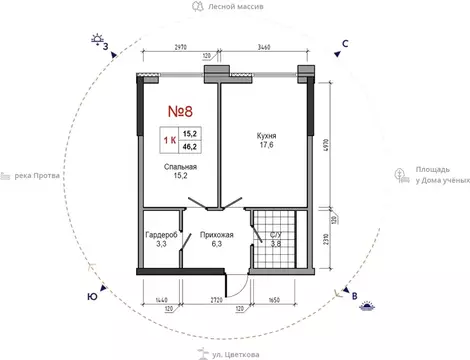 1-к кв. Калужская область, Обнинск ул. Усачева (46.2 м)