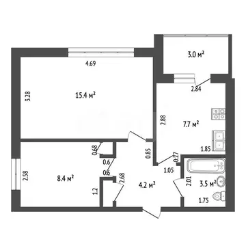 2-комнатная квартира: Самара, улица Авроры, 72 (40.3 м)