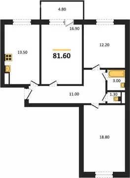 3-комнатная квартира: Пенза, улица Баталина, 29Ак1 (81.6 м)