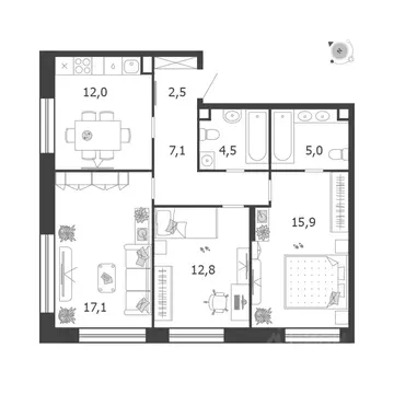 3-к кв. Москва 3-я оч., Шагал жилой комплекс, к9 (76.9 м)