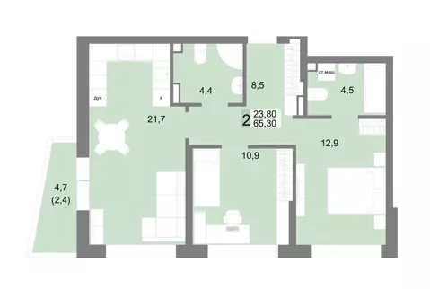 2-к кв. Свердловская область, Екатеринбург ул. Семена Лагоды, 80 (65.3 ...