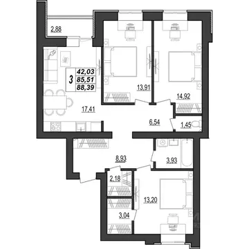 3-к кв. Мордовия, Саранск ул. 1-я Набережная, 56 (88.39 м)
