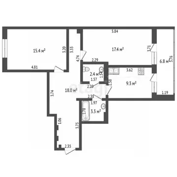 2-к кв. Ханты-Мансийский АО, Ханты-Мансийск ул. Энгельса, 60 (66.0 м)