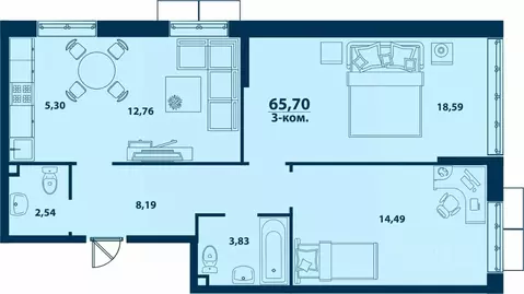 3-к кв. Башкортостан, Уфа ул. Ивана Спатара, 14 (65.7 м)
