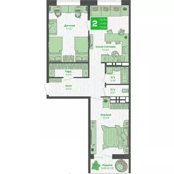 2-к кв. Приморский край, Владивосток Зеленый Бульвар 2 жилой комплекс ...