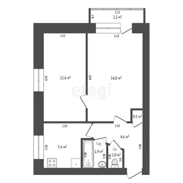 2-комнатная квартира: Ялуторовск, улица Ленина, 50 (39.8 м)