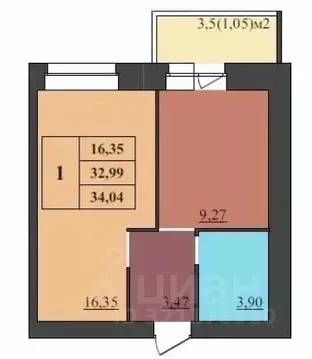 1-к кв. Ярославская область, Ярославль Ленинградский просп., 25 (34.04 ...