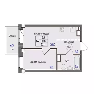 1-к кв. Псковская область, Псковский район, Завеличенская волость, д. ...