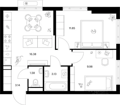 2-к кв. Ленинградская область, Ломоносовский район, Аннинское ...