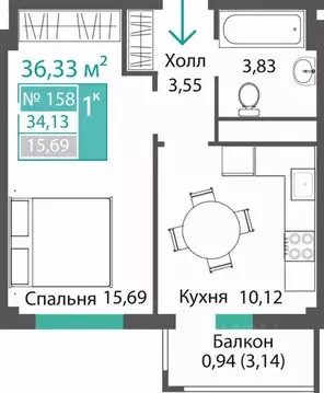 1-к кв. Крым, Симферопольский район, с. Мирное ПроПолис жилой комплекс ...