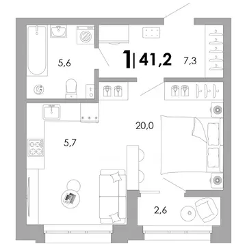 1-к кв. Владимирская область, Владимир Уно жилой комплекс (41.18 м)