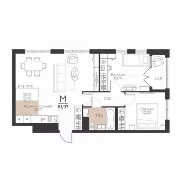 2-к кв. Тульская область, Тула городской округ, пос. Молодежный 10А ...