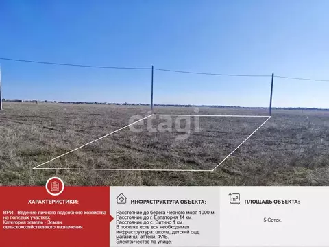 Участок в Крым, Сакский район, Молочненское с/пос, с. Витино  (5.0 ...