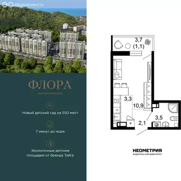 Квартира-студия: Сочи, улица Искры, 66/9к8 (21 м)