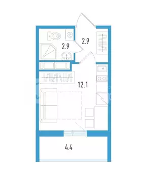 Квартира-студия: посёлок Шушары, Старорусский проспект, 5к2 (19.3 м)