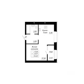 Студия Башкортостан, Стерлитамак Прибрежный мкр,  (34.62 м)
