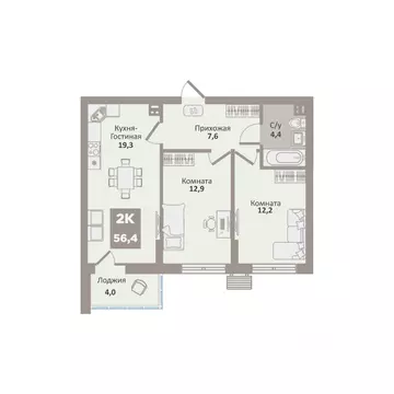 2-к кв. Курганская область, Курган Заозерный жилрайон, 12-й мкр, 1 ...