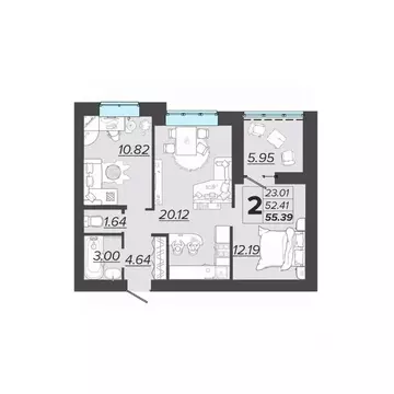 2-к кв. Брянская область, Брянск Архитектор жилой комплекс (55.39 м)