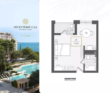 1-комнатная квартира: Сочи, жилой район Адлер, микрорайон Курортный ...