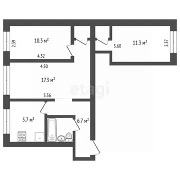 3-к кв. Ярославская область, Ярославль ул. Рыкачева, 11 (55.6 м)