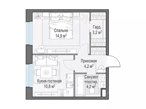 1-к кв. Московская область, Мытищи Белый Grad жилой комплекс (37.3 м)
