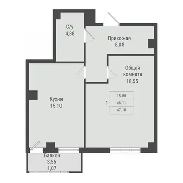 1-к кв. Саха (Якутия), Якутск Парк Победы жилой комплекс (47.18 м)