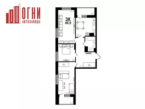 3-к кв. Нижегородская область, Нижний Новгород Коломенская ул., 8к4 ...