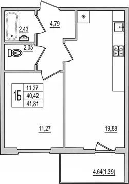 1-к кв. Псковская область, Псков Рижский просп., 94Г (41.81 м)