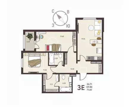 2-к кв. Курская область, Курск ул. Энгельса, 115/6 (71.6 м)