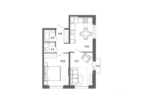 2-к кв. Ханты-Мансийский АО, Сургут ул. Ивана Захарова, 16 (44.5 м)