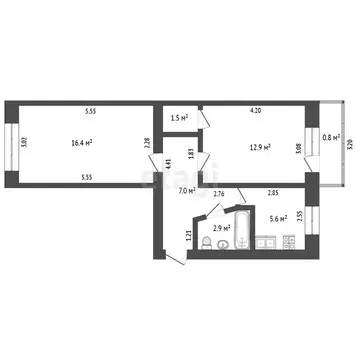 2-комнатная квартира: Стерлитамак, улица Курчатова, 30 (46.3 м)