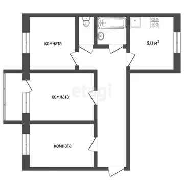 3-комнатная квартира: Вилючинск, жилой район Рыбачий, улица ...