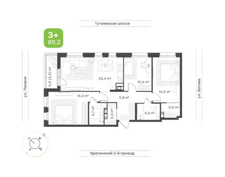 3-к кв. Ярославская область, Ярославль Тутаевское ш., 93Б (89.2 м)